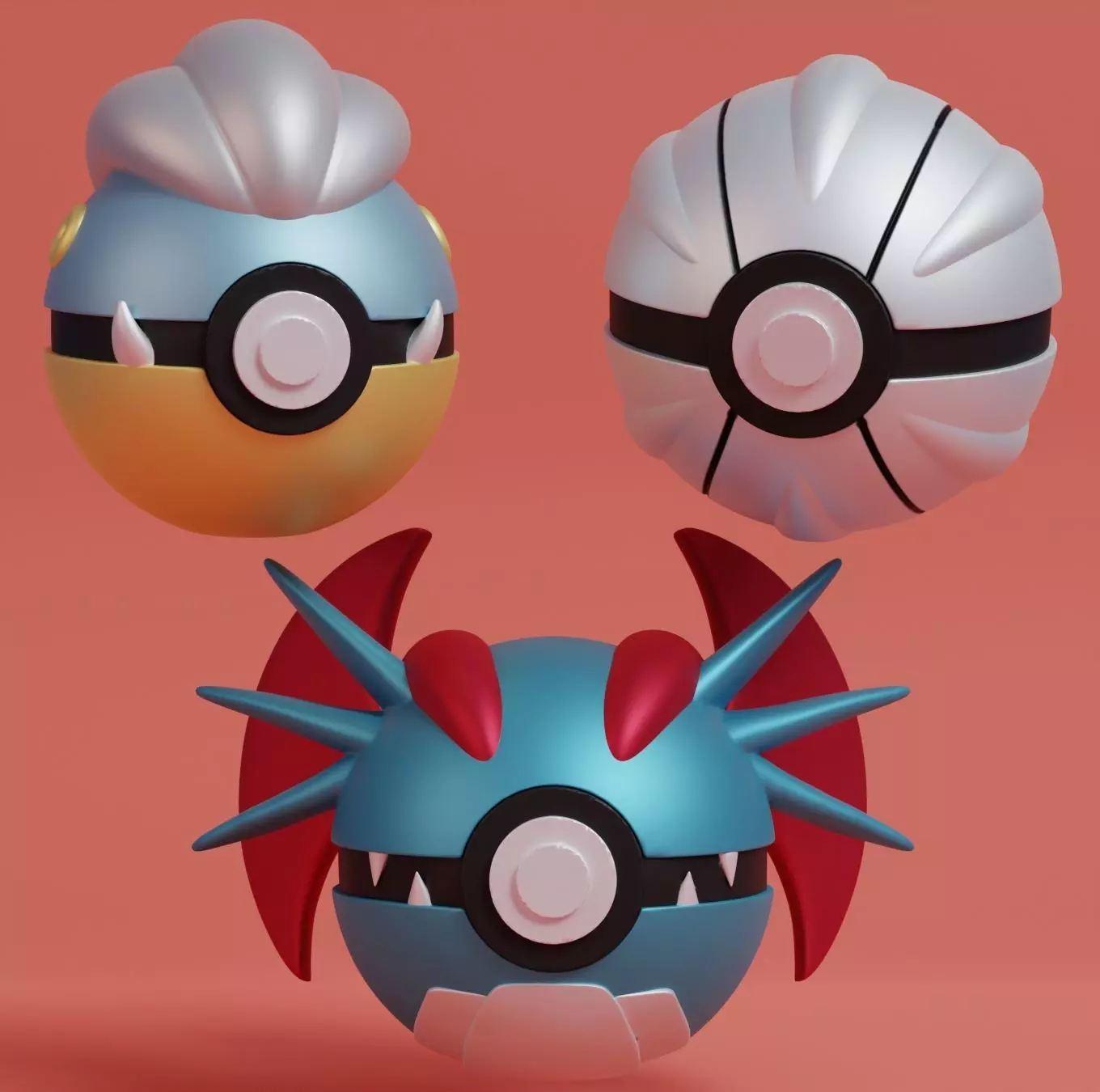 Pokemon Bagon Shelgon Salamence Pokeball 3D print model_0