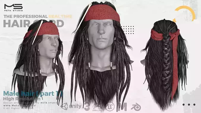 Male Hair - Jack Sparrow Hair Card with Texture 