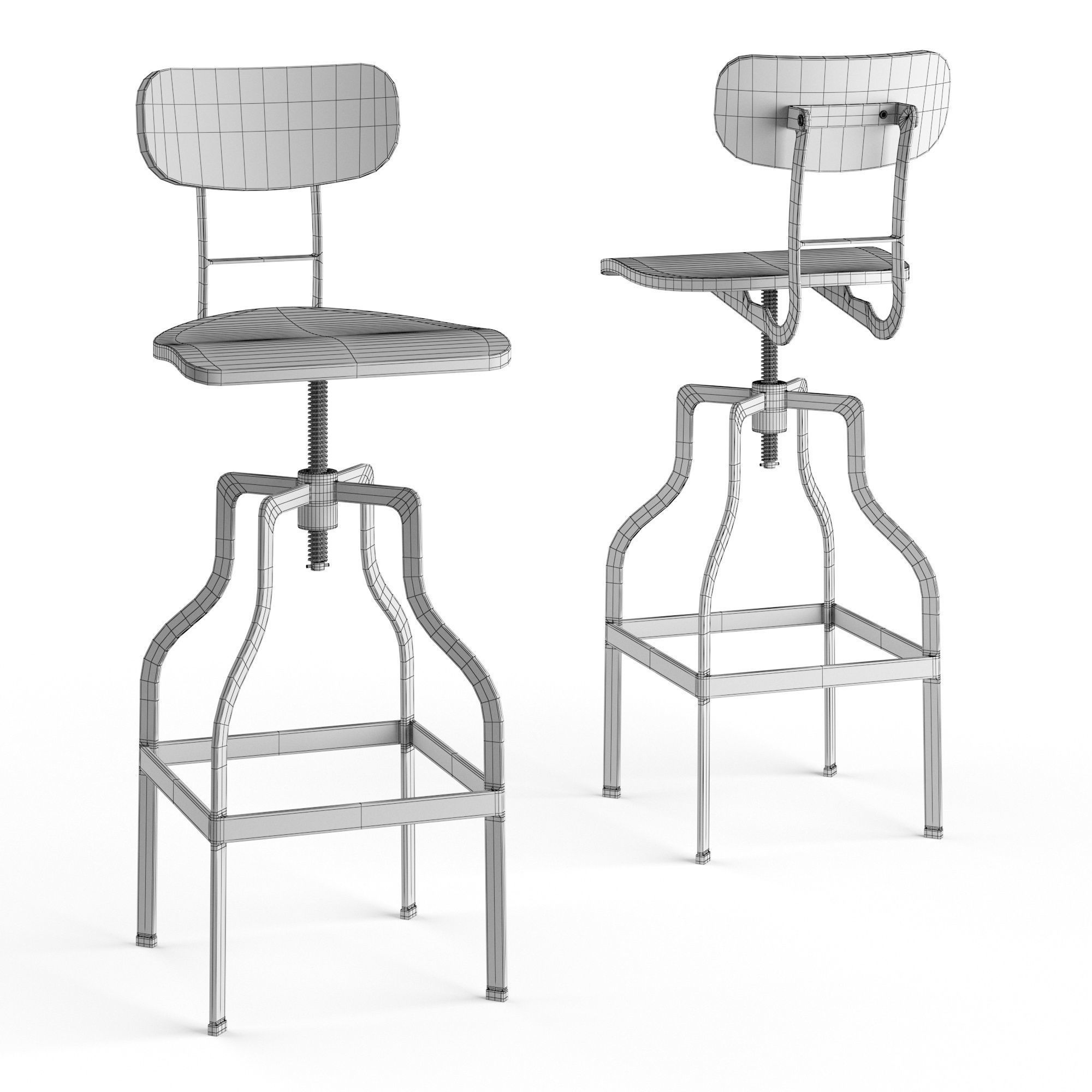 Retro Barstool RendezVousDeco Adjustable 66-85 cm 3D model_10