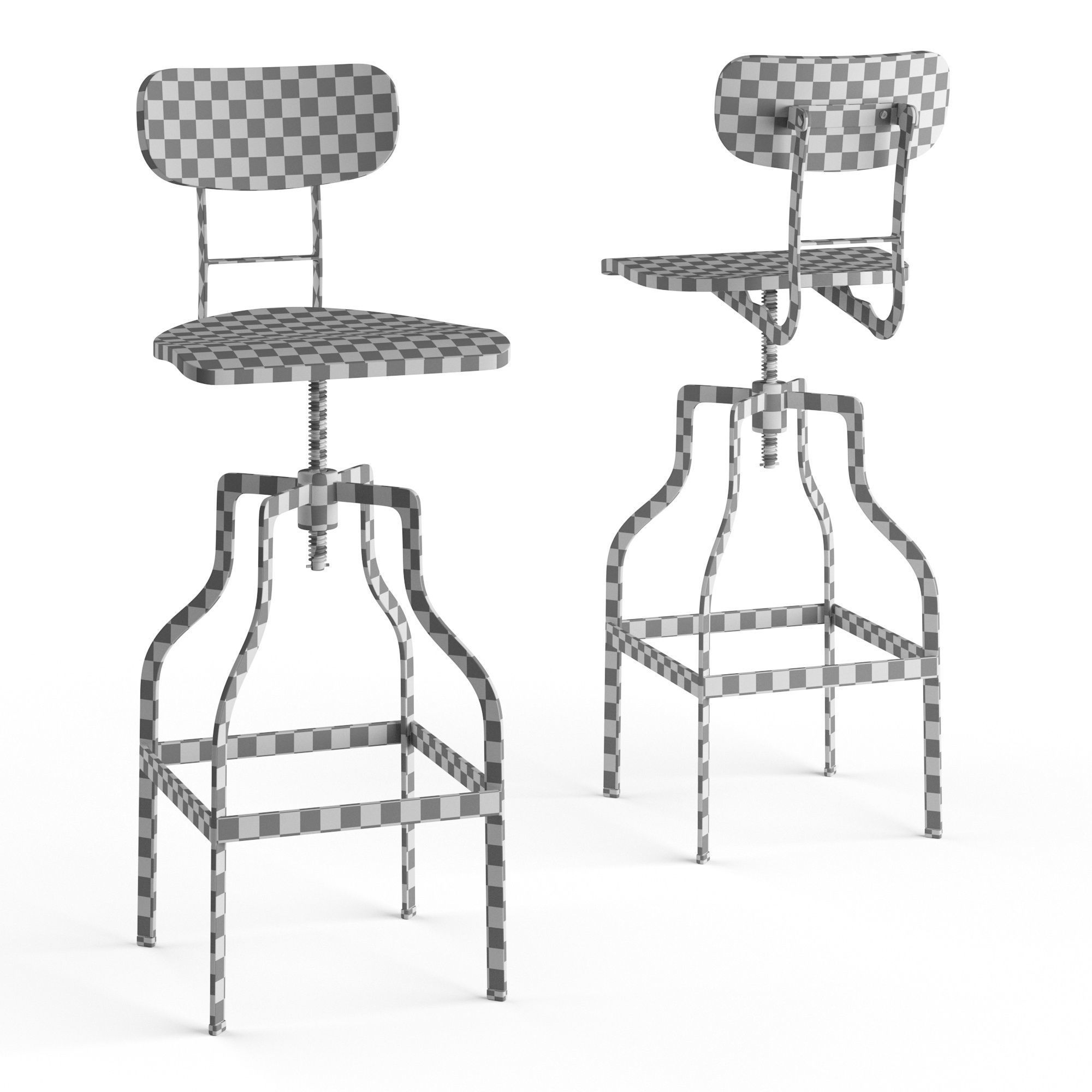Retro Barstool RendezVousDeco Adjustable 66-85 cm 3D model_11