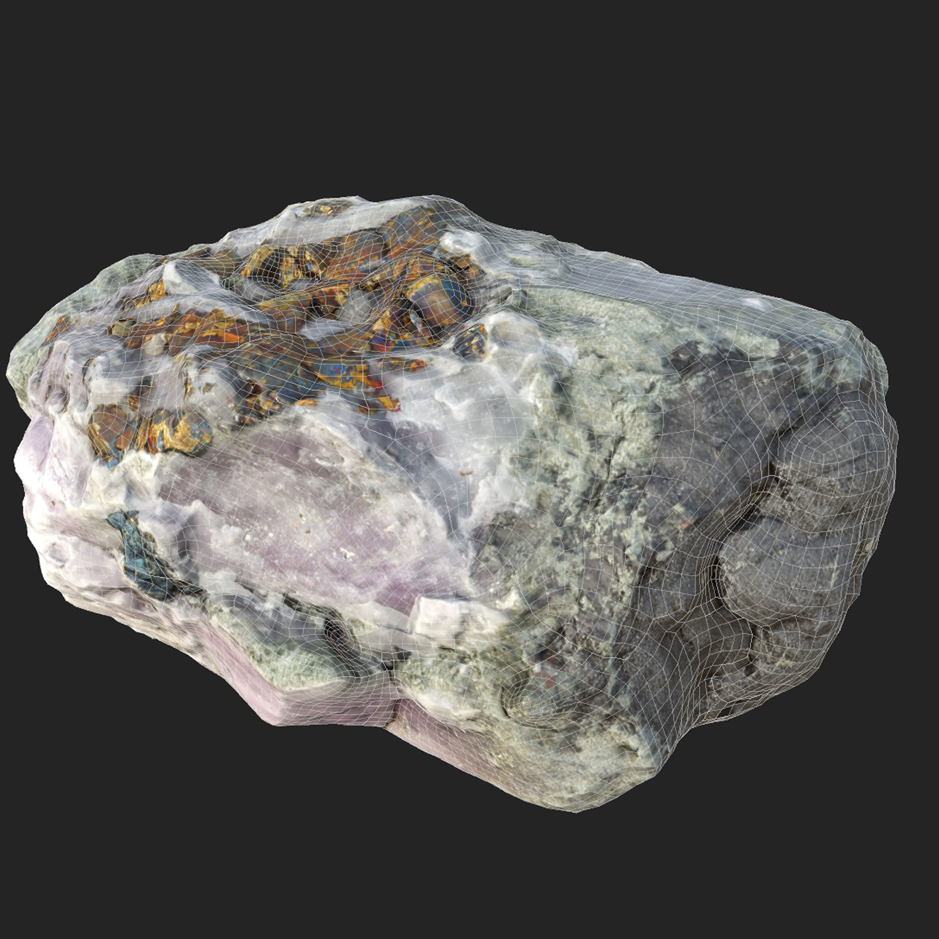 Amethyst with chalcopyrite Low-poly 3D model_7