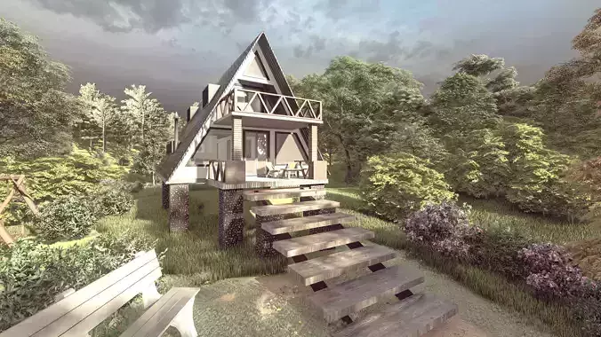 Two story A Frame house  3D model