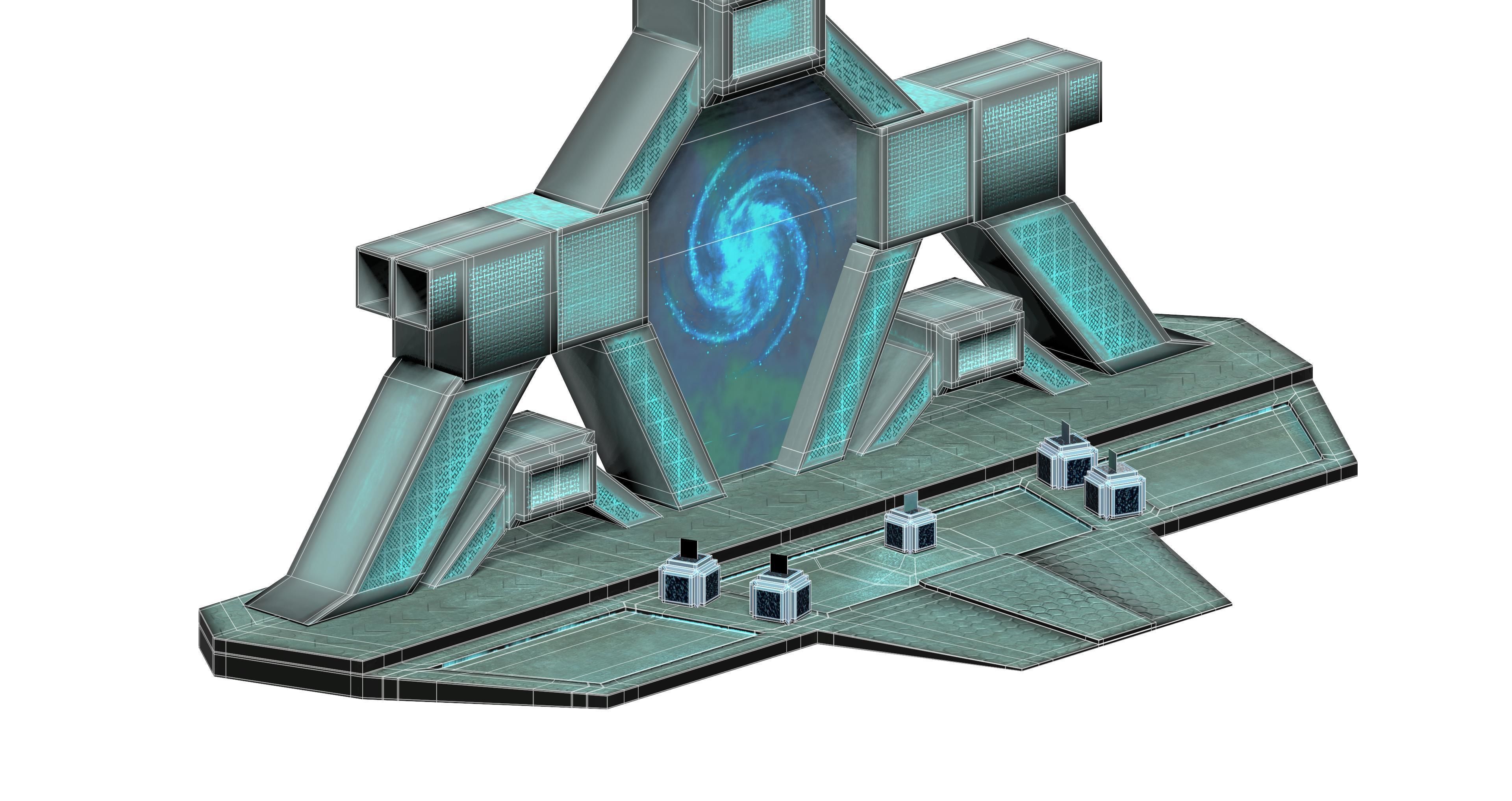 Lowpoly stargate game asset door Low-poly 3D model_7