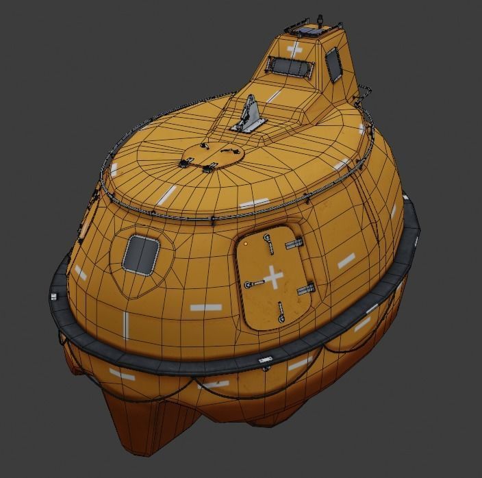 Single Fall Lifeboat Capsule 3D low-poly model Low-poly 3D model_8
