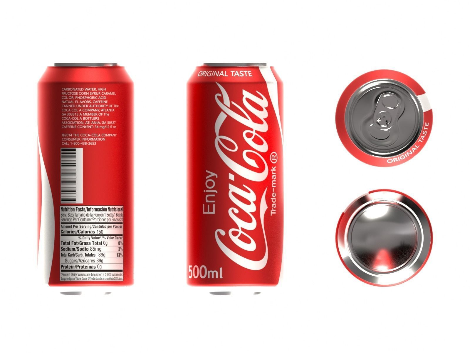  Coca Cola Can 500ml  Low-poly 3D model_3