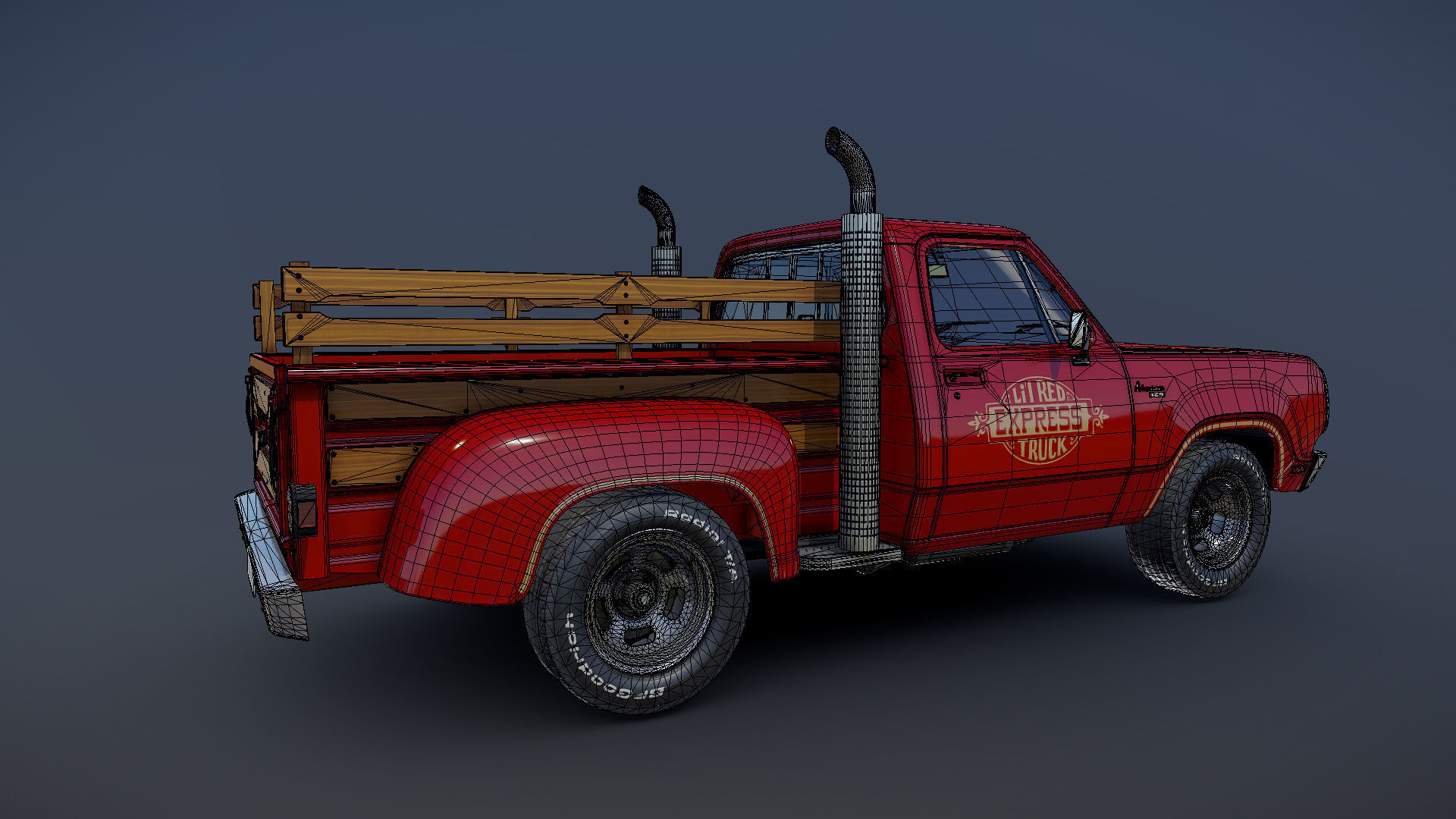 1976 Dodge Lil Red Express truck Low-poly 3D model_27
