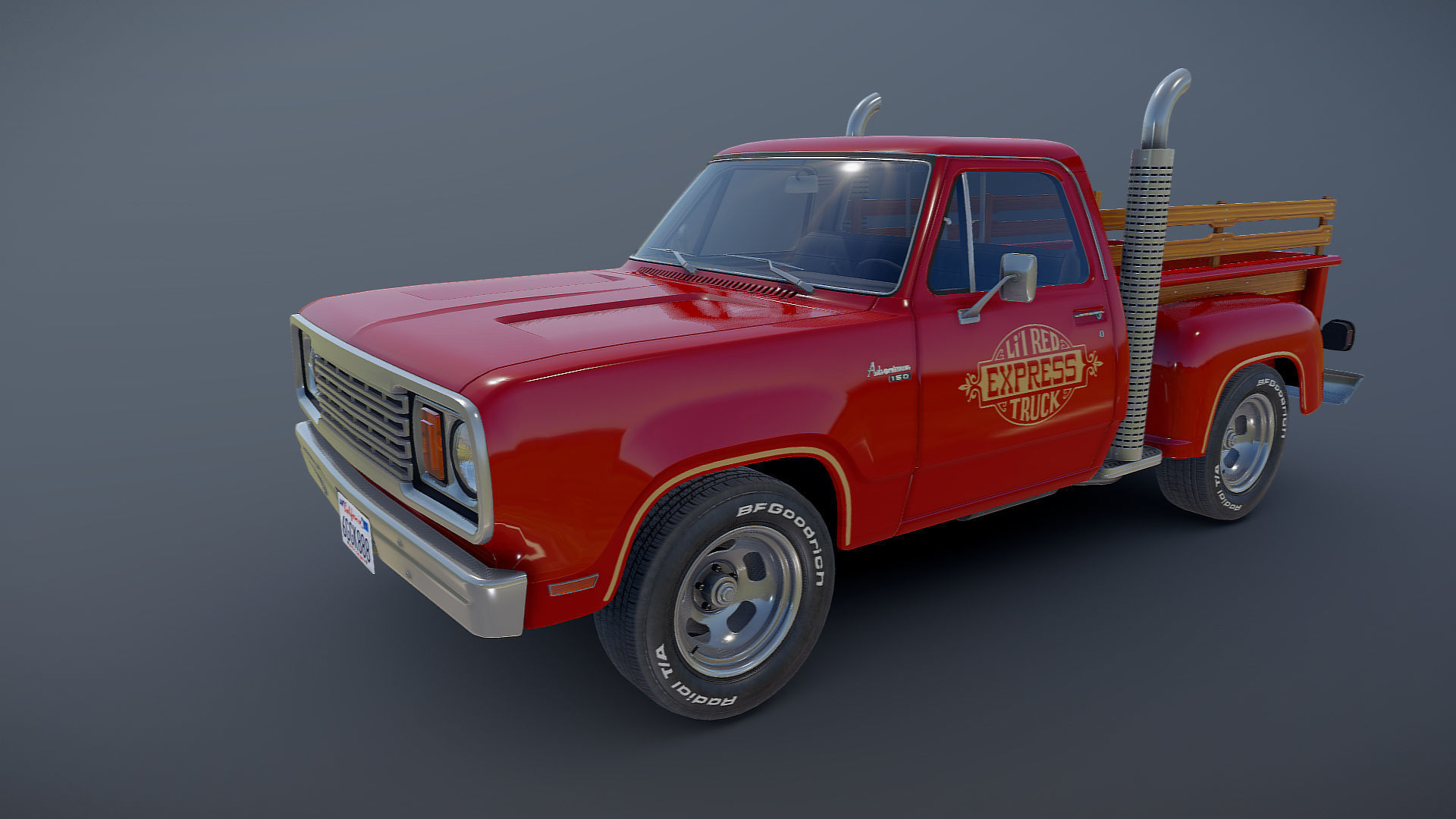 1976 Dodge Lil Red Express truck Low-poly 3D model_17