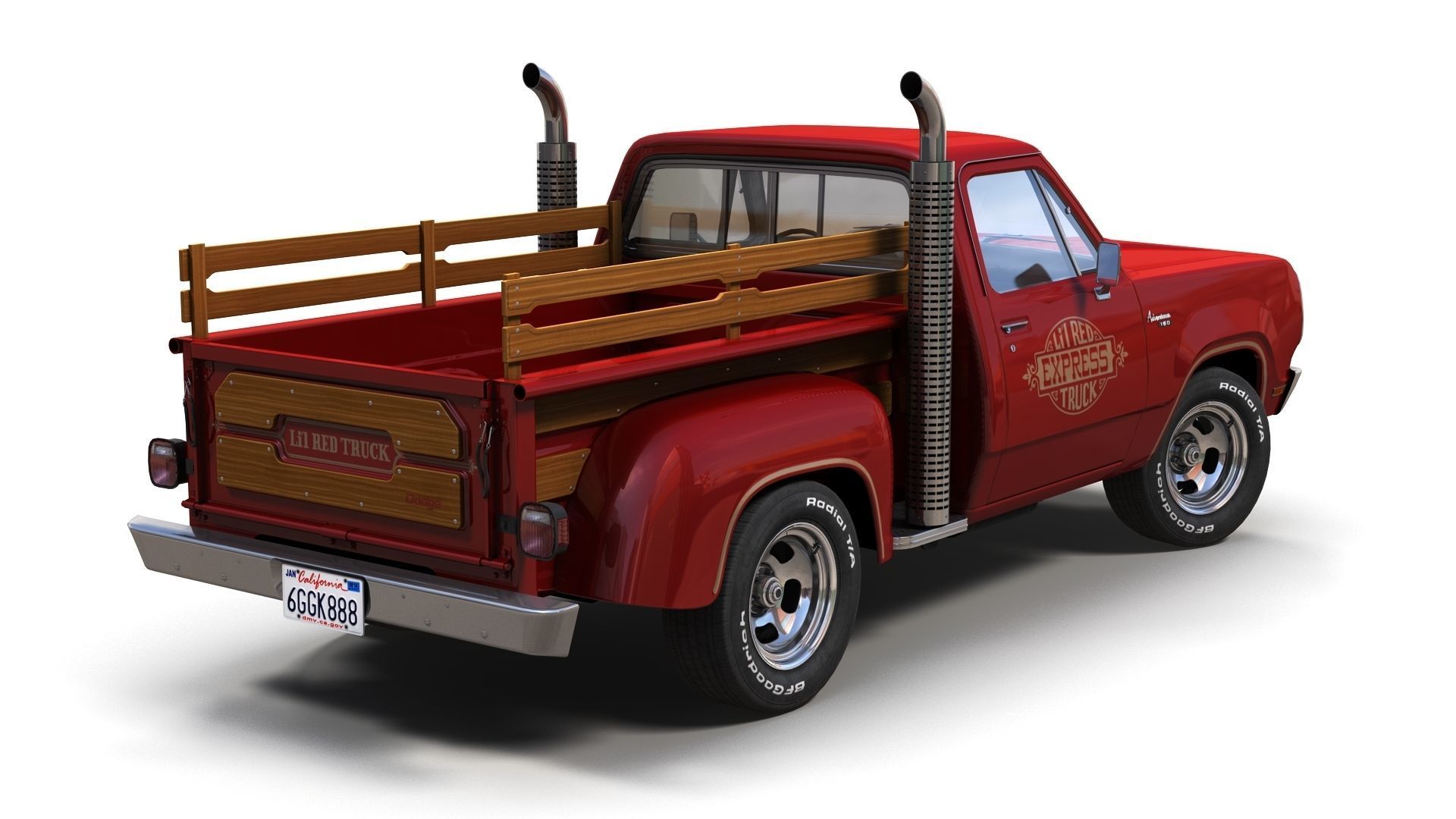 1976 Dodge Lil Red Express truck Low-poly 3D model_2
