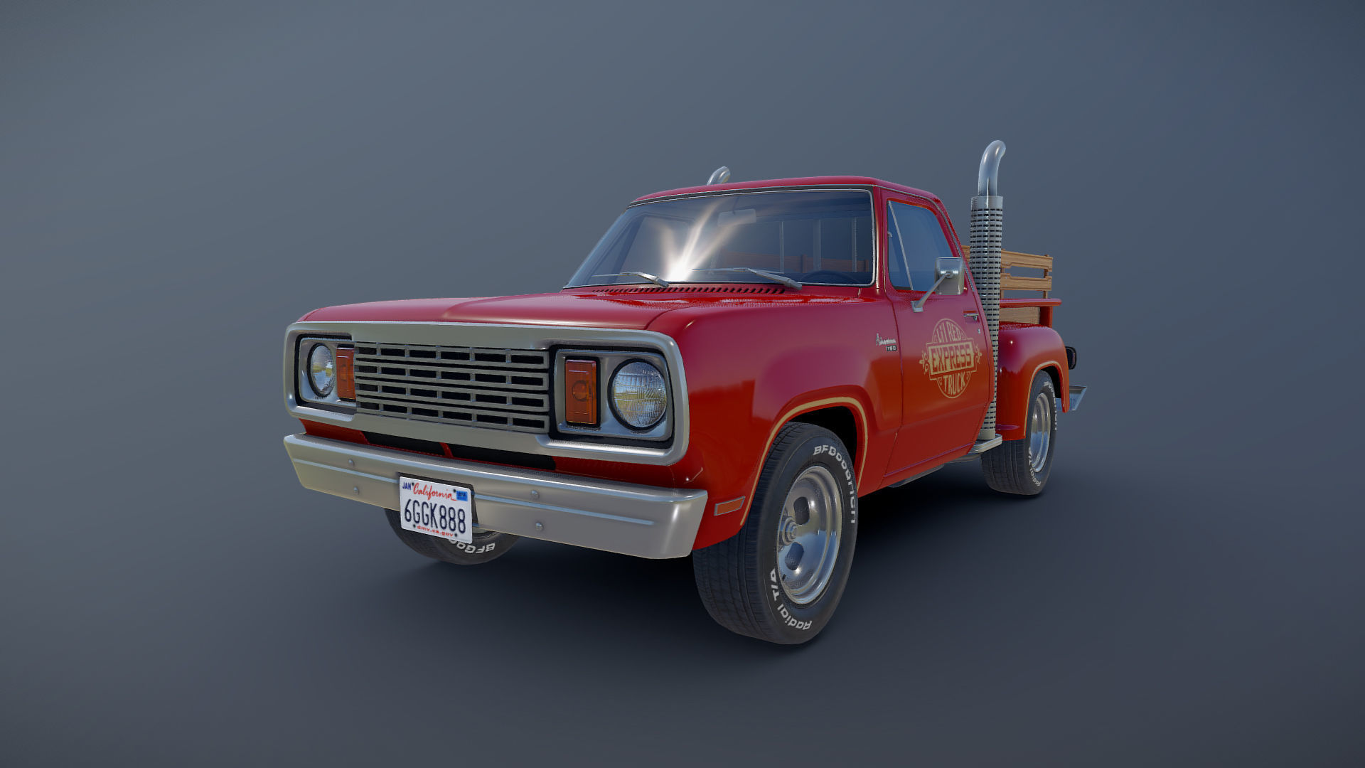 1976 Dodge Lil Red Express truck Low-poly 3D model_25