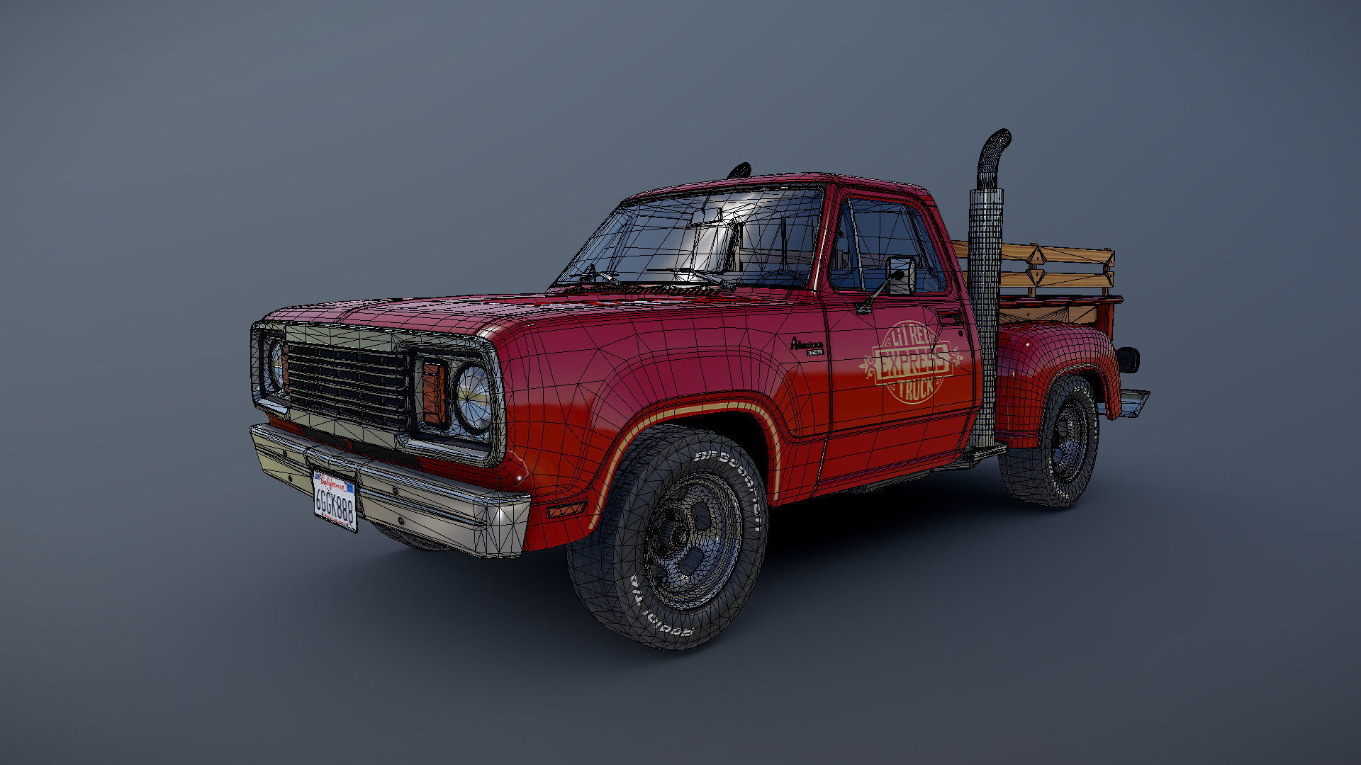 1976 Dodge Lil Red Express truck Low-poly 3D model_26