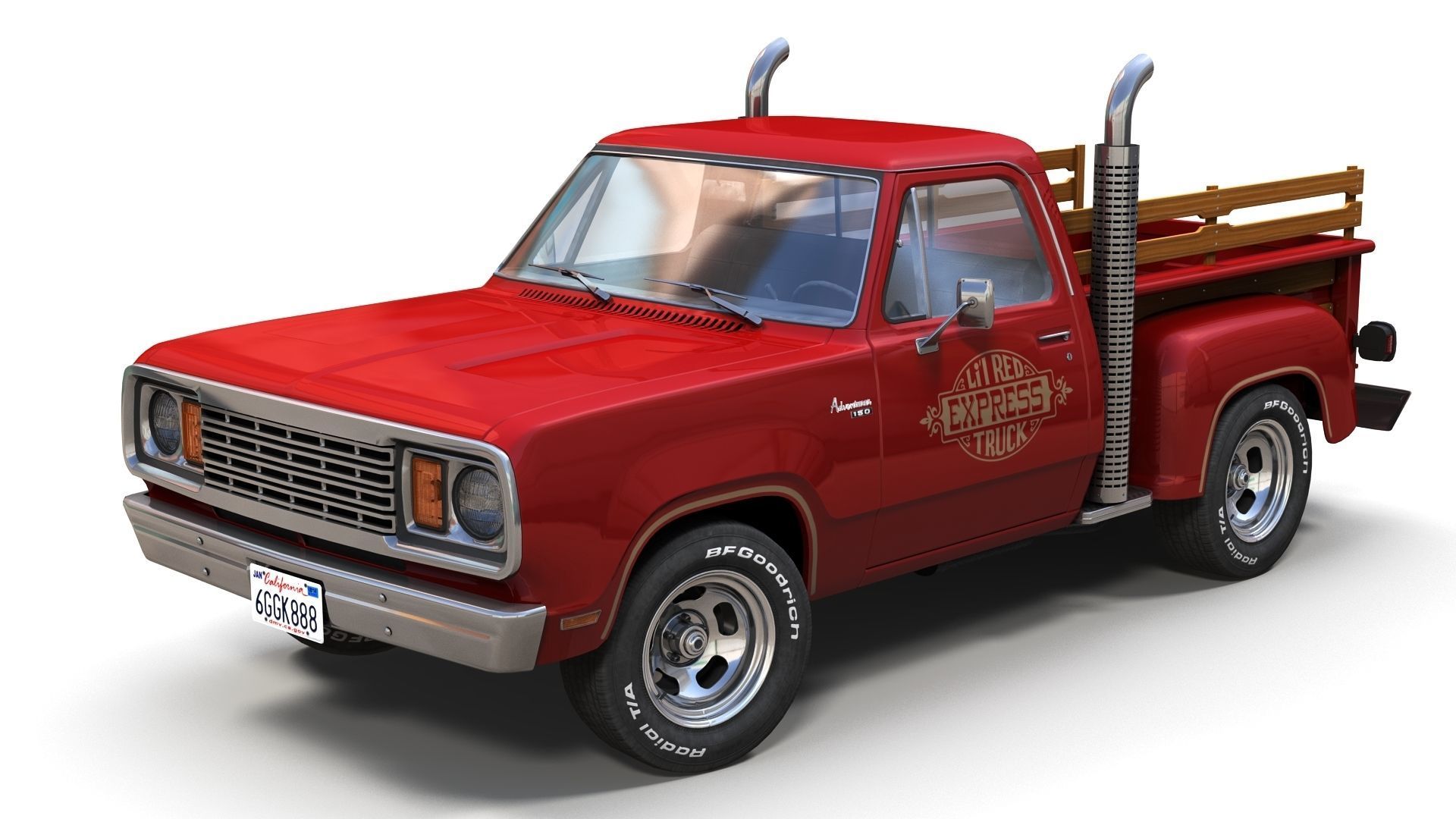 1976 Dodge Lil Red Express truck Low-poly 3D model_1