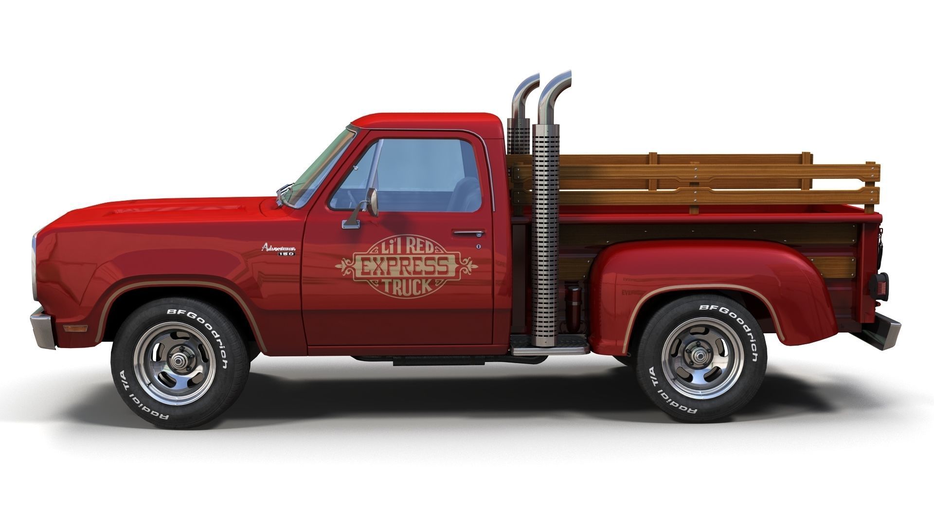 1976 Dodge Lil Red Express truck Low-poly 3D model_4