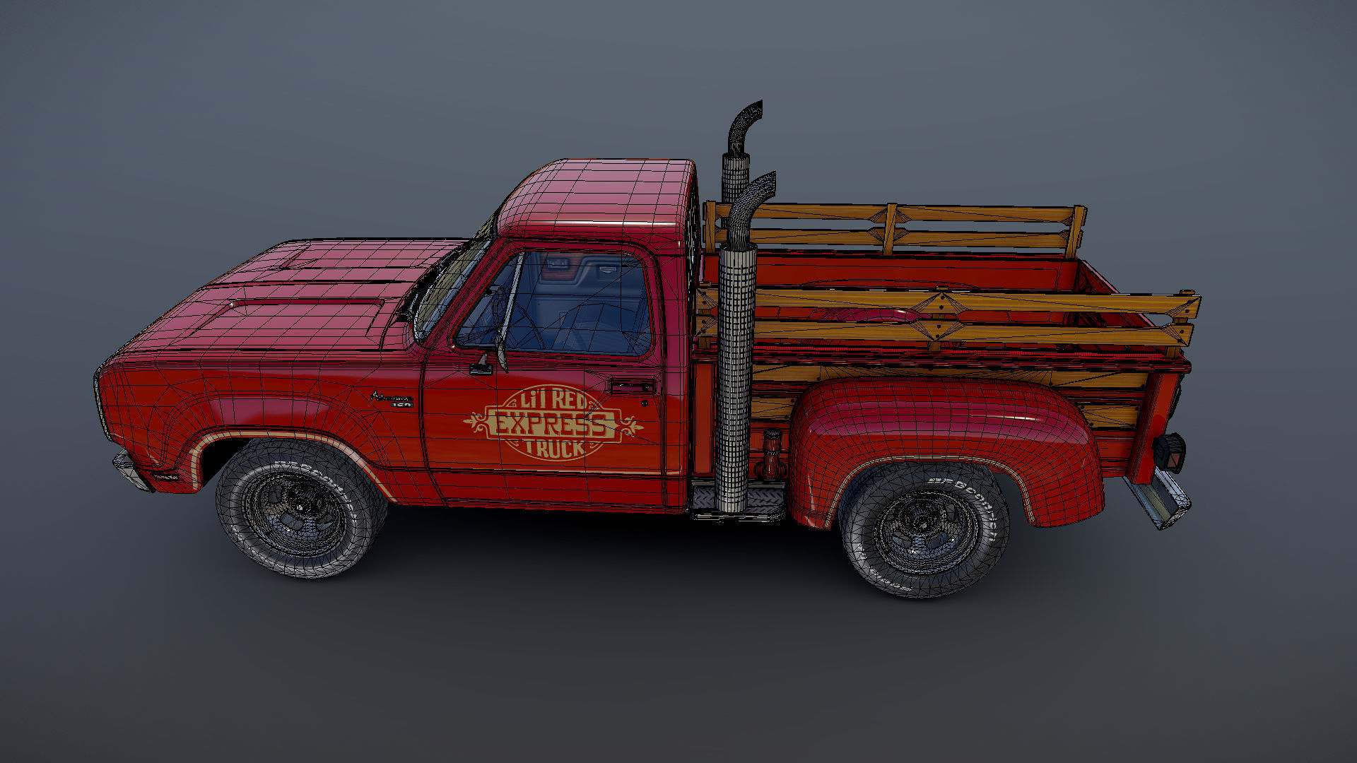 1976 Dodge Lil Red Express truck Low-poly 3D model_29