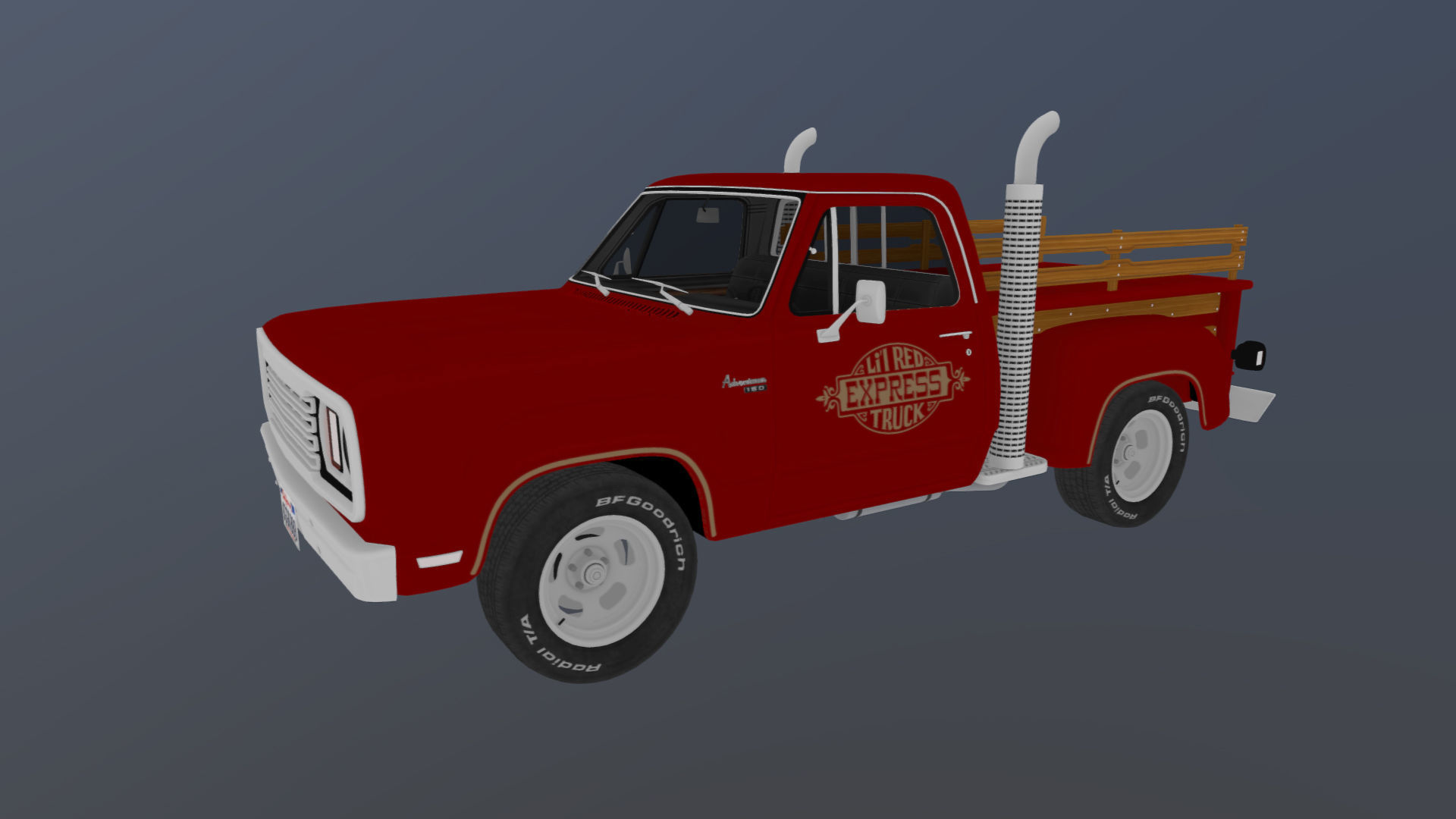 1976 Dodge Lil Red Express truck Low-poly 3D model_34