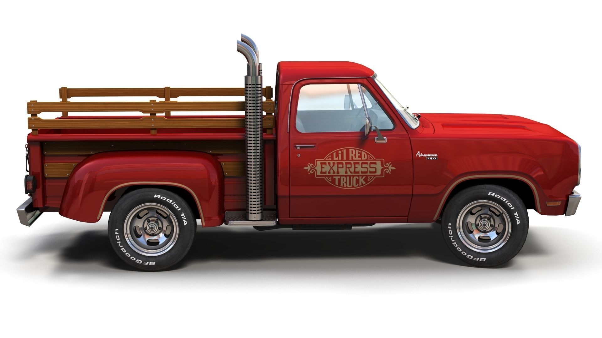 1976 Dodge Lil Red Express truck Low-poly 3D model_5