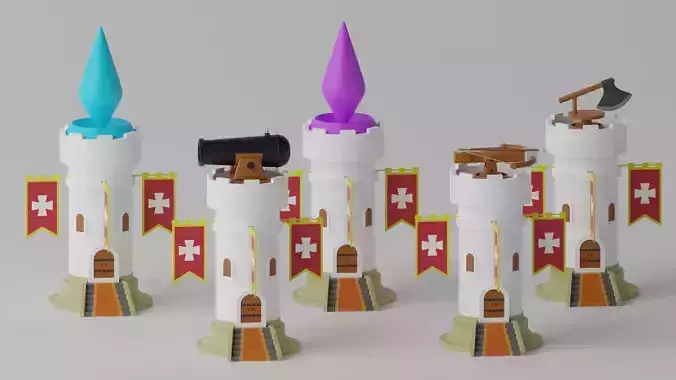 Cartoon Tower Defense Towers Collection 3D model