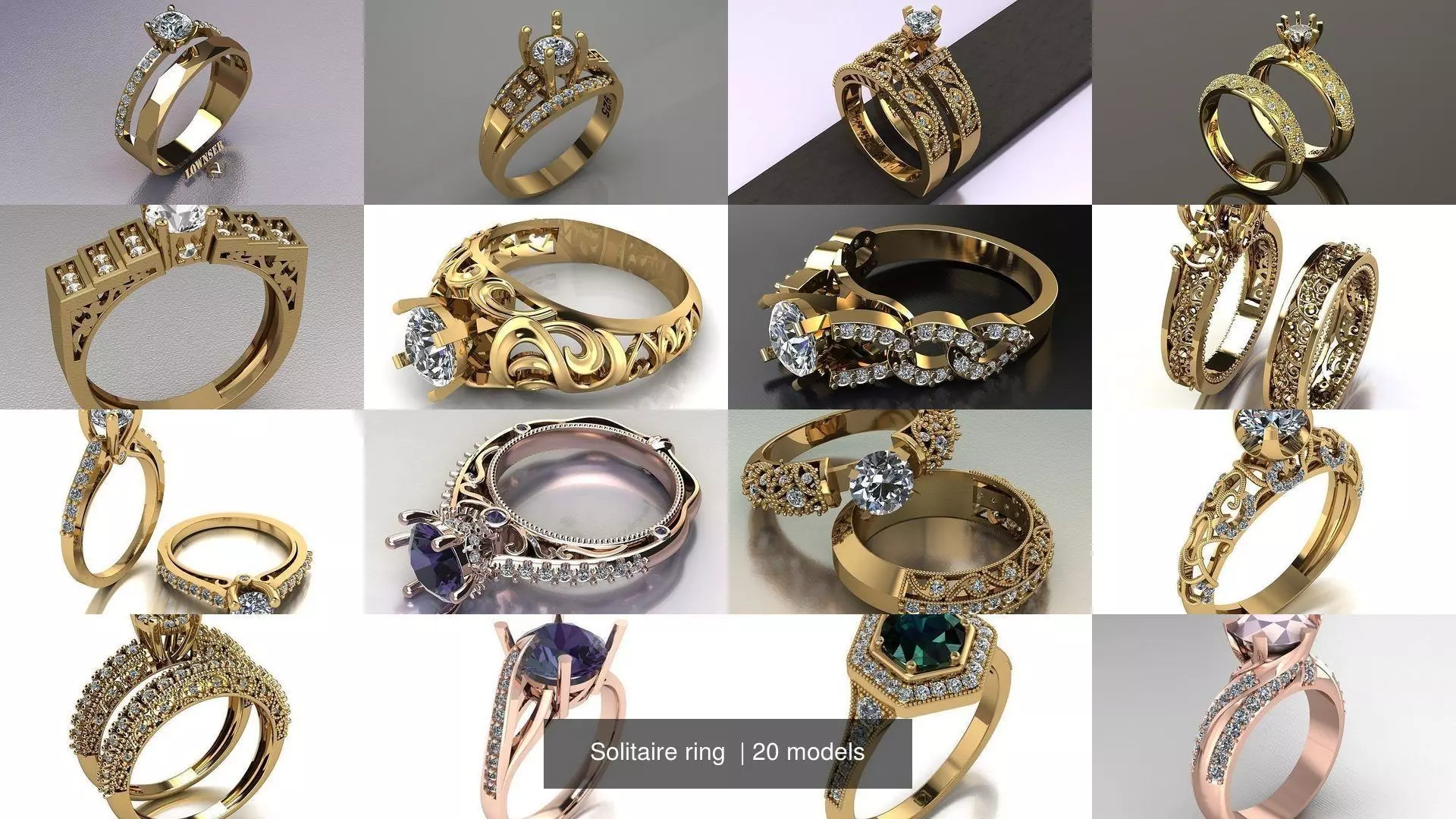 Solitaire ring  3D Model Collection_1