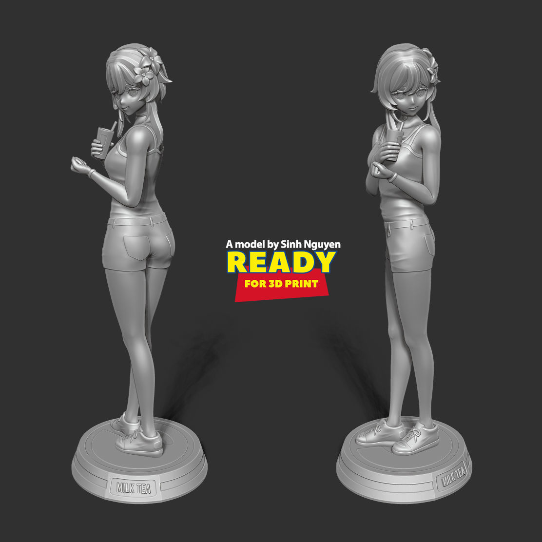 Milk tea girl 3D print model_6