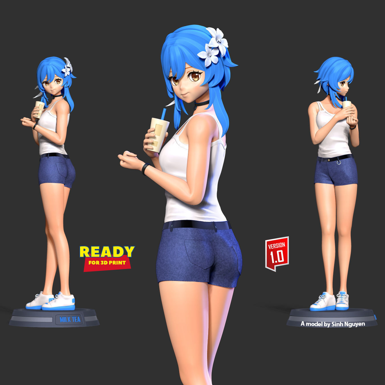 Milk tea girl 3D print model_7