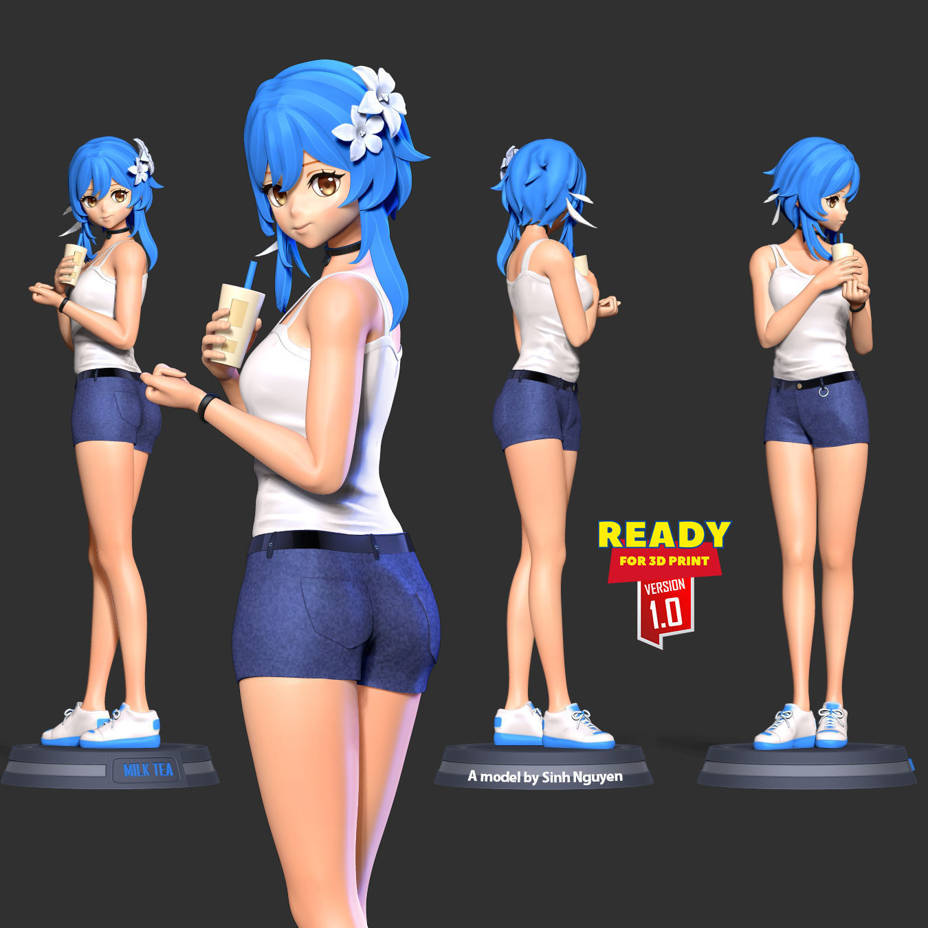 Milk tea girl 3D print model_1