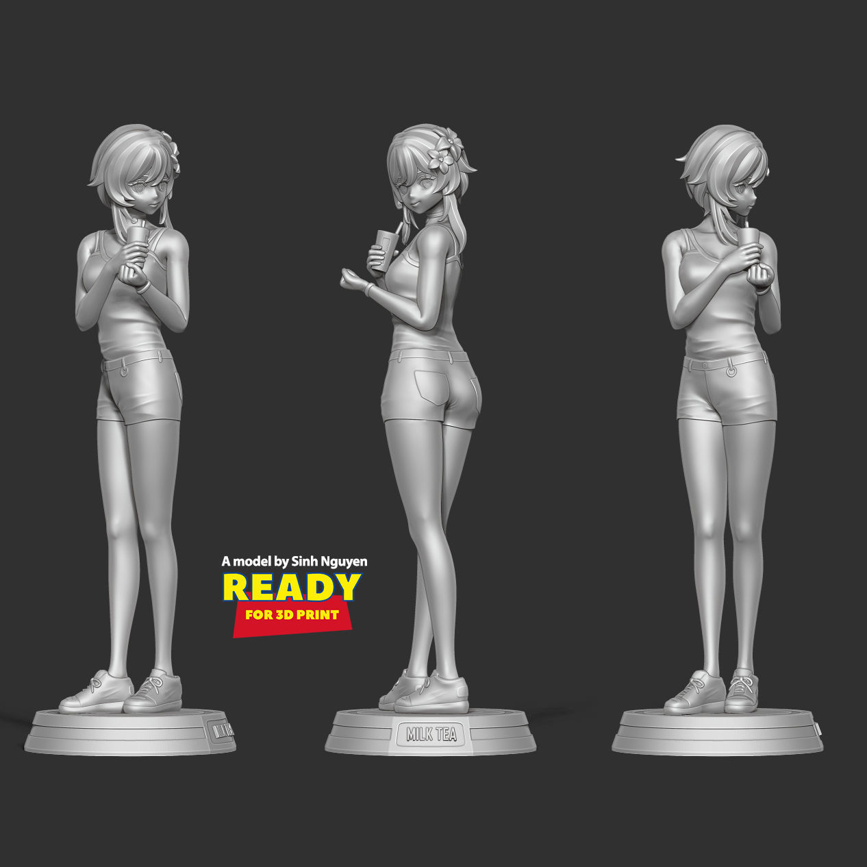 Milk tea girl 3D print model_3