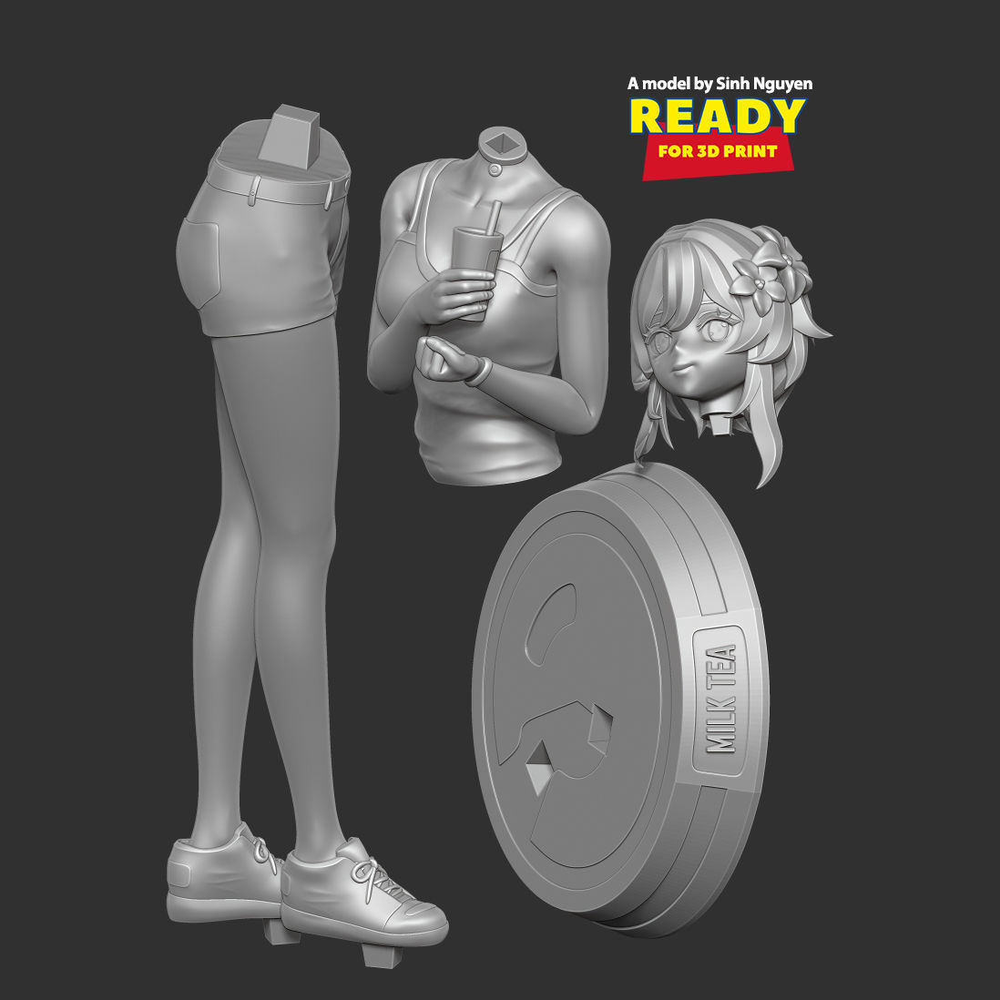 Milk tea girl 3D print model_2