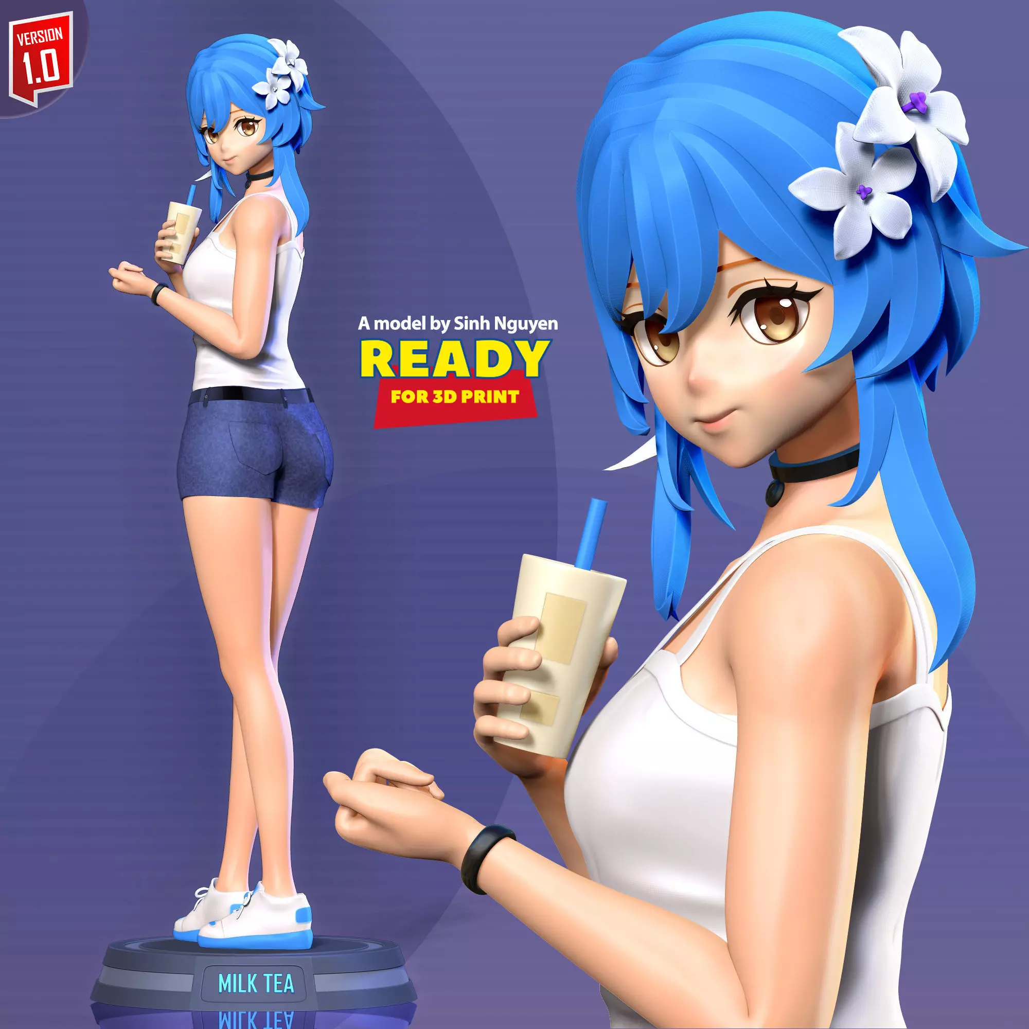 Milk tea girl 3D print model_0