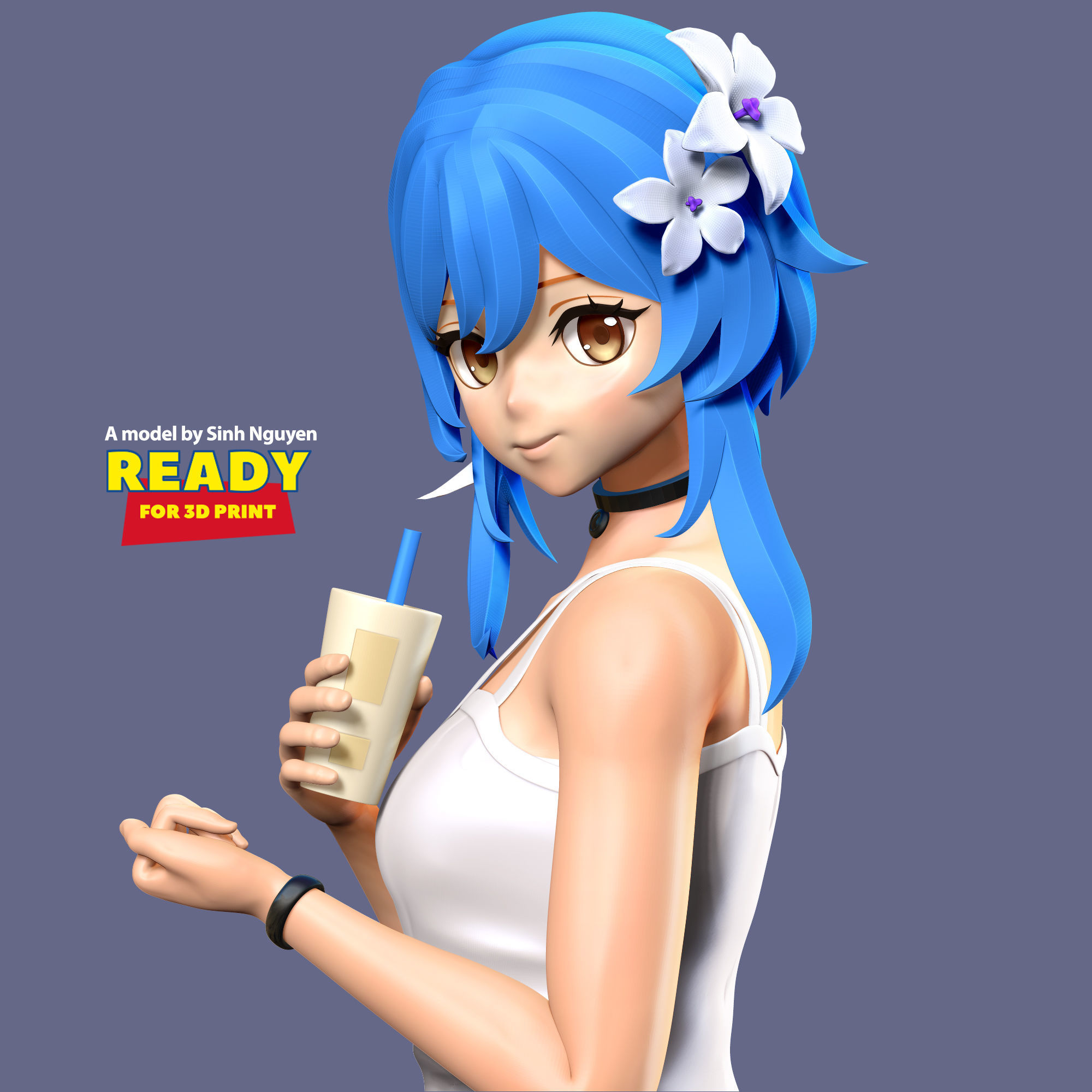 Milk tea girl 3D print model_5