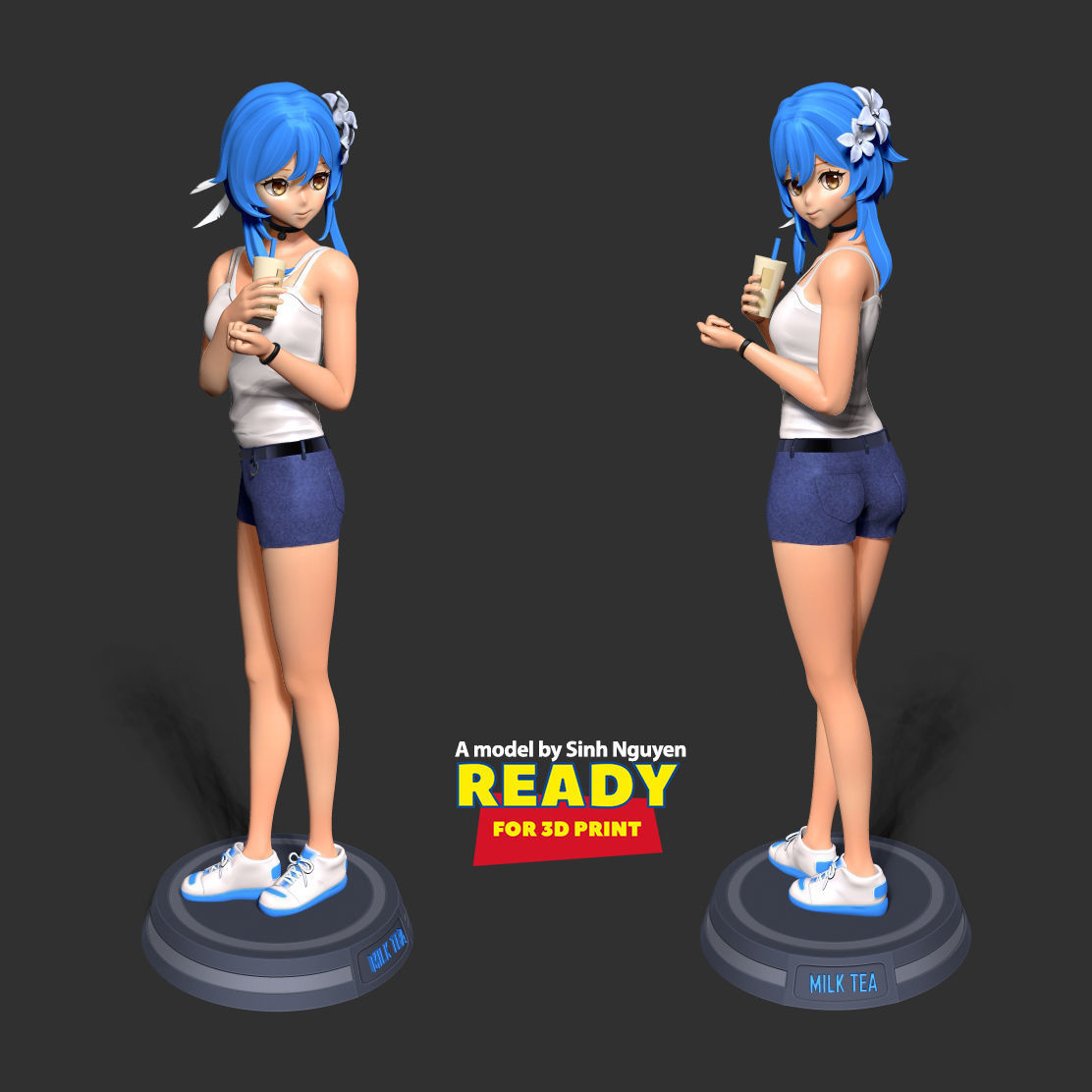Milk tea girl 3D print model_4