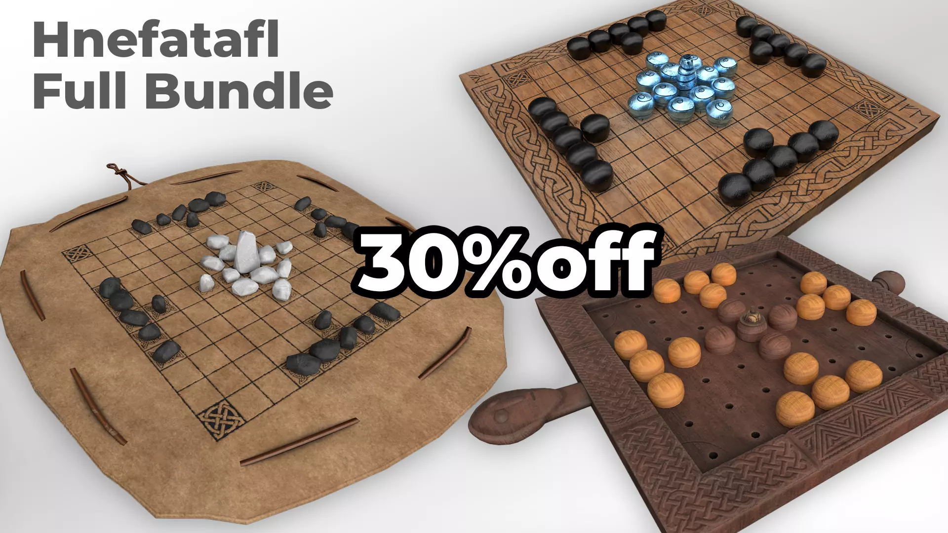 Hnefatafl full bundle - 3 style of the famous viking boardgame 3D Model Collection_0