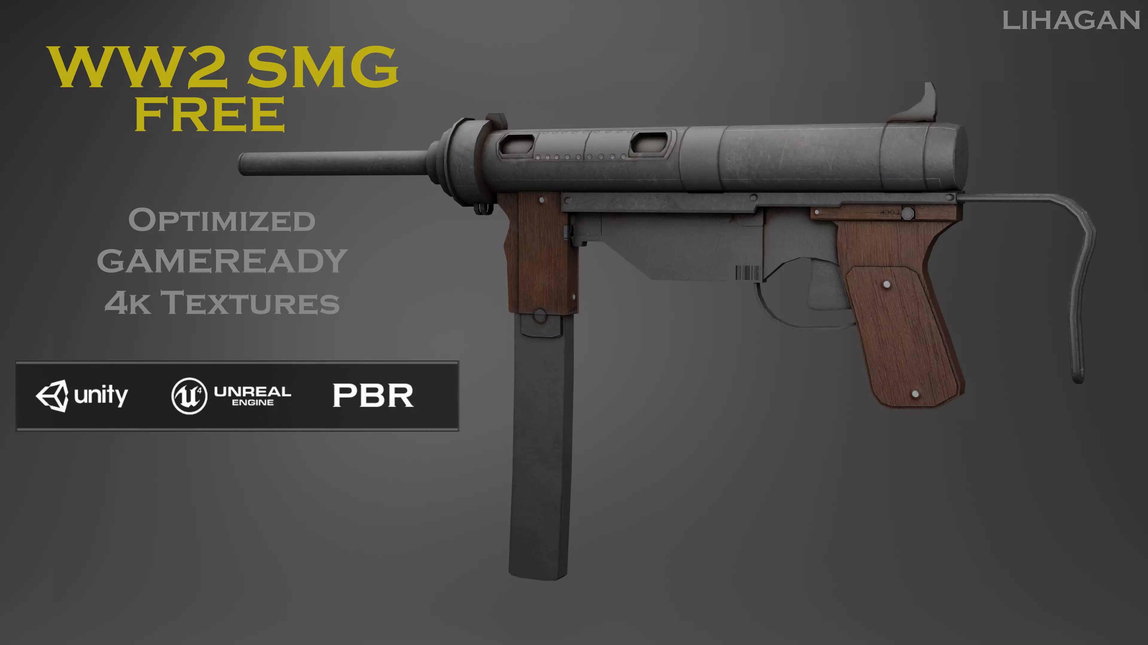 WW2 SMG Gamready Model Free low-poly 3D model_0