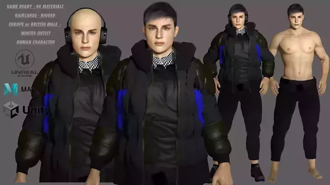 AAA 3D EUROPE BRITISH MALE-REALISTIC RIGGED GAME READY CHARACTER Low-poly 3D model