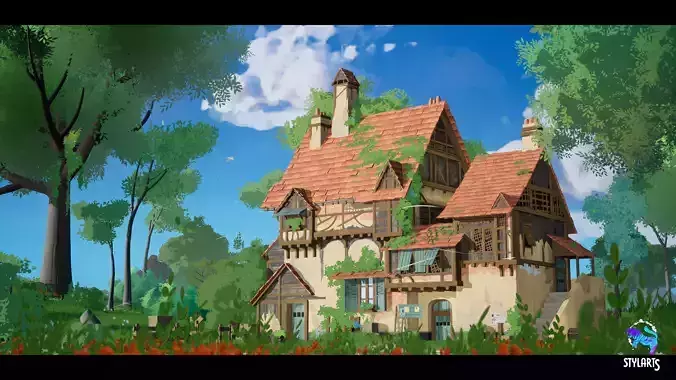 Stylized Medieval House Low-poly 3D model