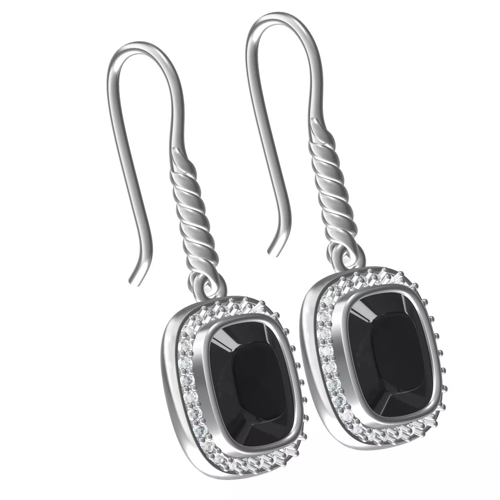 Black Stone Diamond Halo Vintage Earring 3D print model