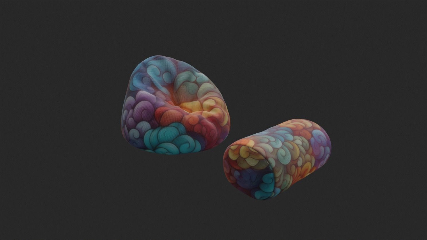 Bean bag chair ottoman pouf  gaming gamer 3d model set 1 Low-poly 3D model_5