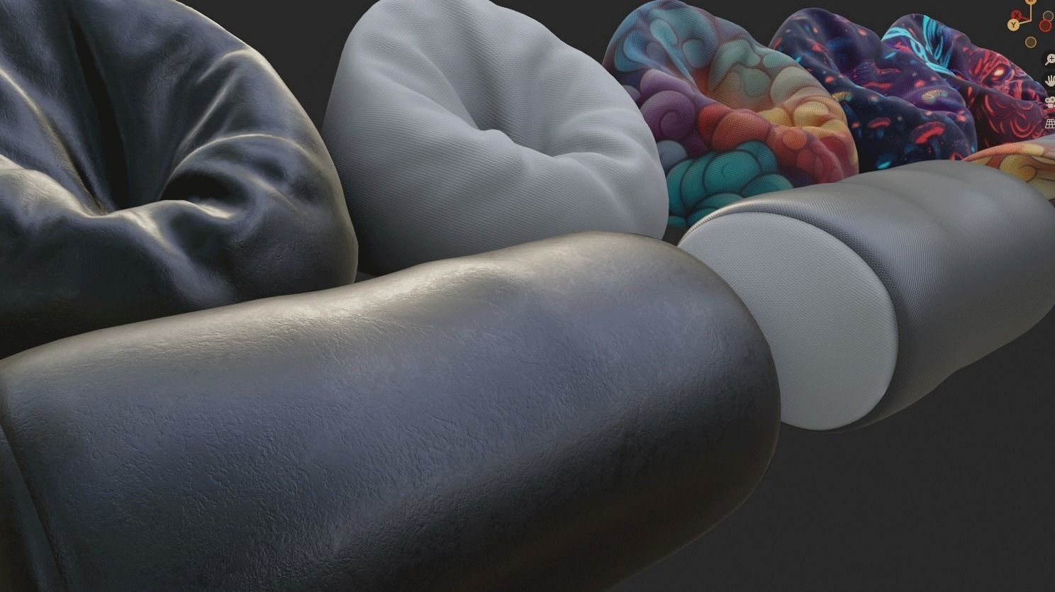 Bean bag chair ottoman pouf  gaming gamer 3d model set 1 Low-poly 3D model_10