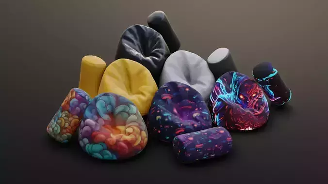 Bean bag chair ottoman pouf  gaming gamer 3d model set 1
