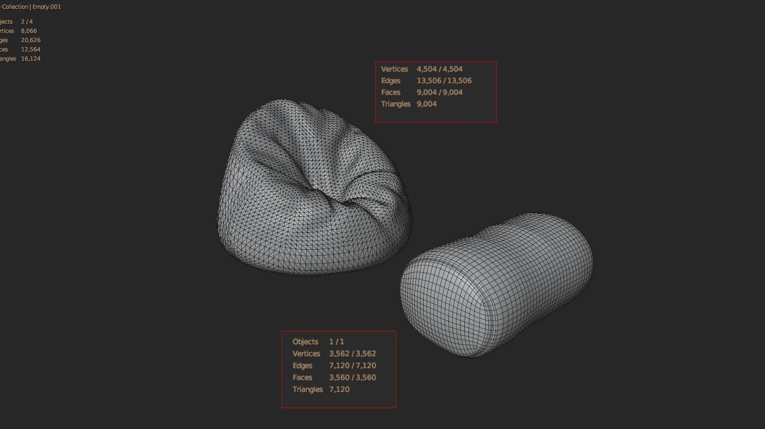 Bean bag chair ottoman pouf  gaming gamer 3d model set 1 Low-poly 3D model_2