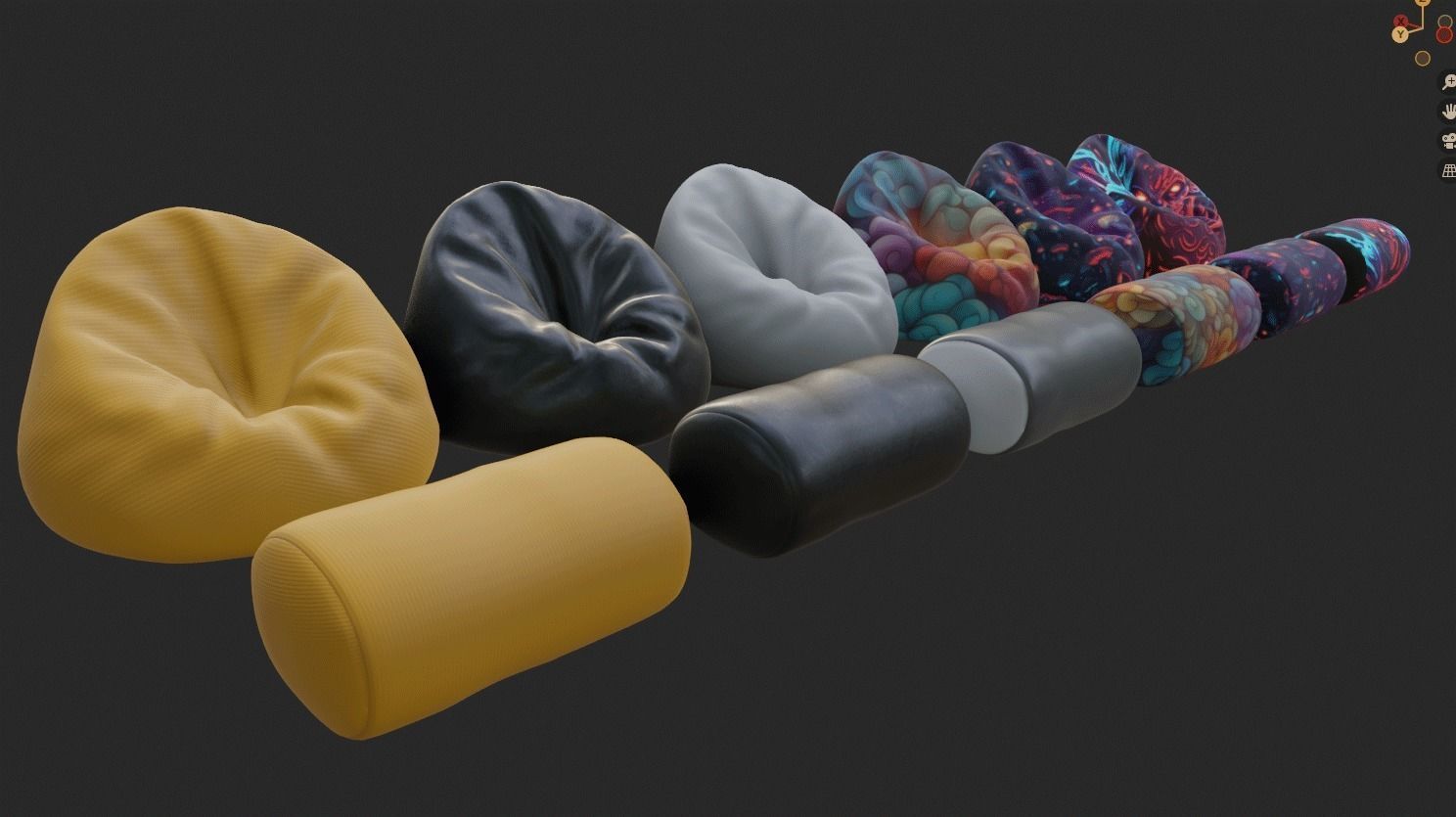 Bean bag chair ottoman pouf  gaming gamer 3d model set 1 Low-poly 3D model_8