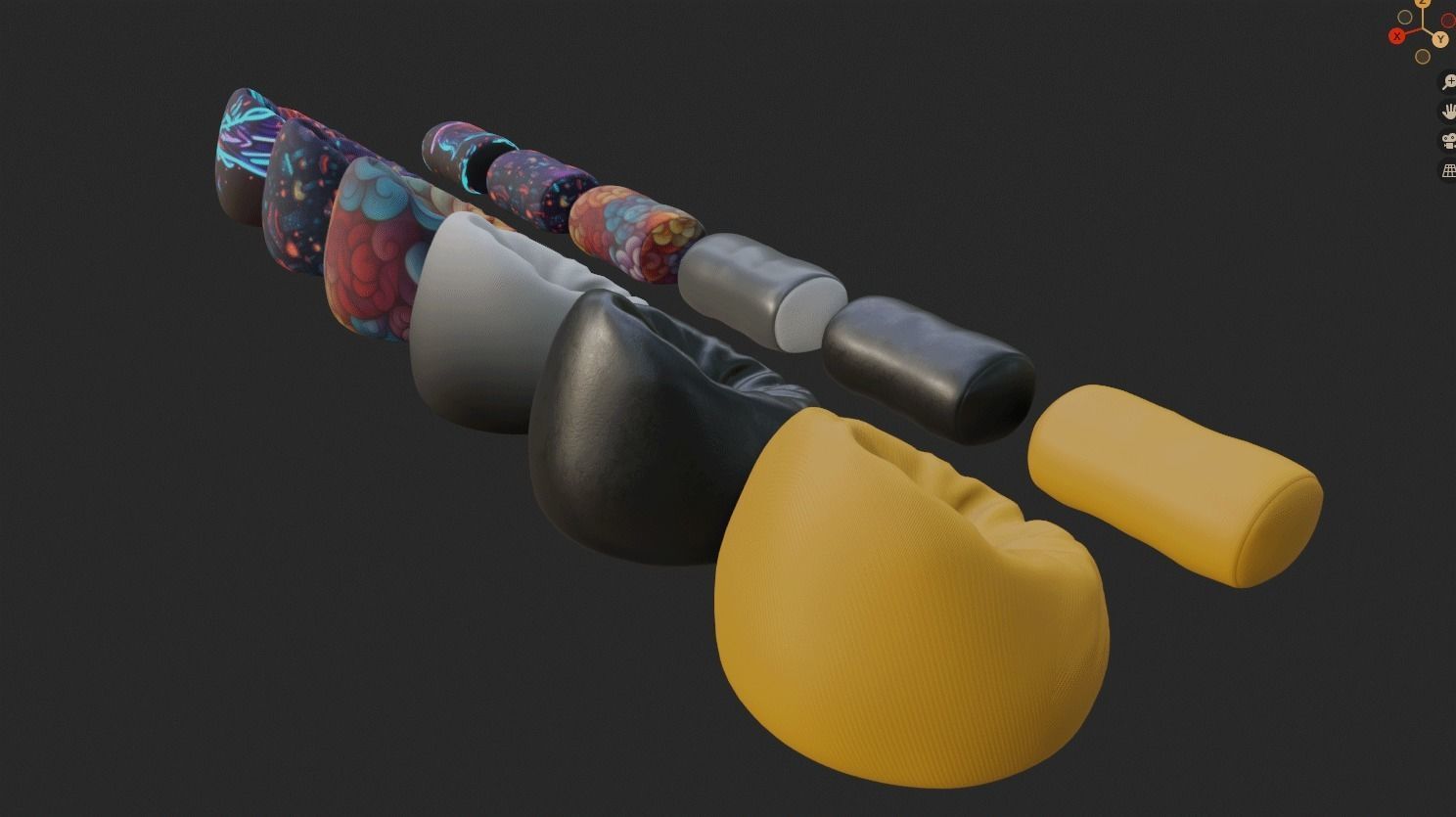 Bean bag chair ottoman pouf  gaming gamer 3d model set 1 Low-poly 3D model_16