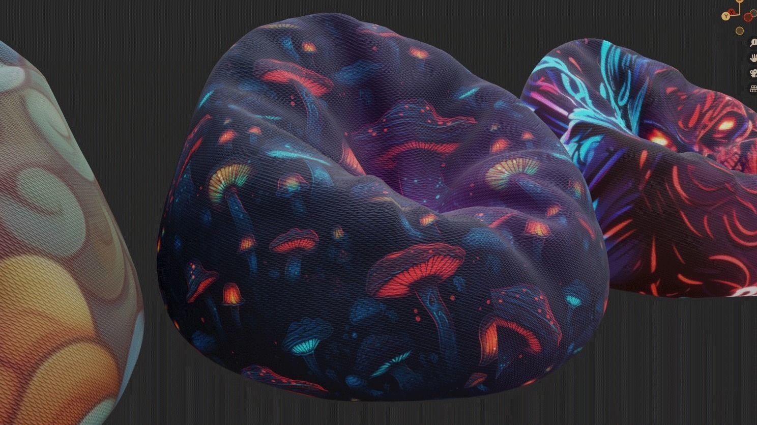 Bean bag chair ottoman pouf  gaming gamer 3d model set 1 Low-poly 3D model_12