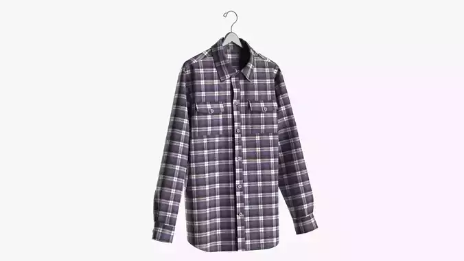 Men Long Sleeve Casual Plaid Flannel Shirt in Hanger View