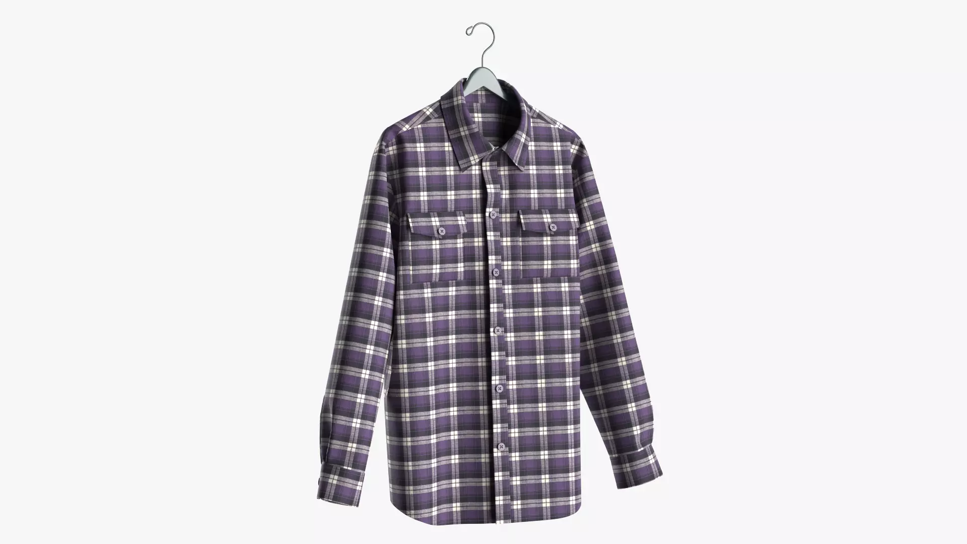 Men Long Sleeve Casual Plaid Flannel Shirt in Hanger View 3D model