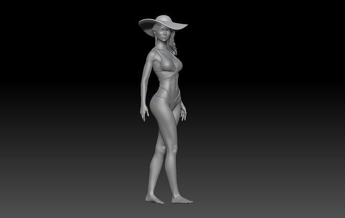 BEACH GIRL WITH HAT 1 3D print model
