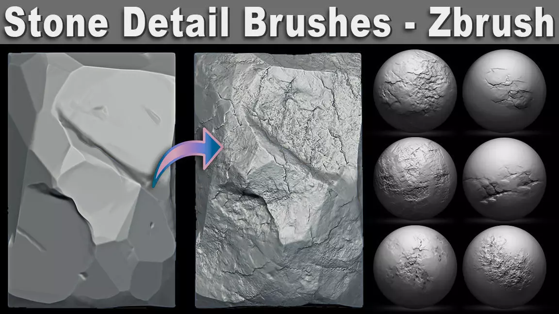 Stone Detail Brushes for Zbrush Low-poly 3D model_0