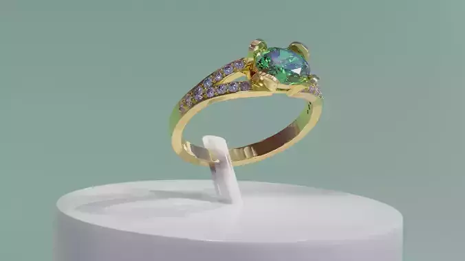 Gold Ring with emerald gem - 3D PRINT