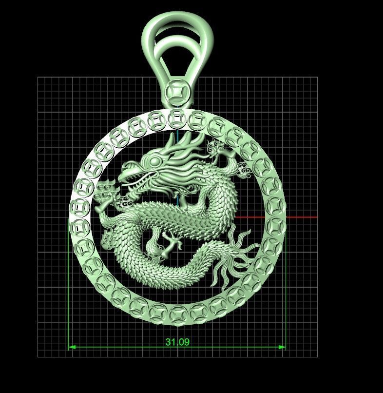 Chinese Dragon Pendant 3D print model 3D print model_2