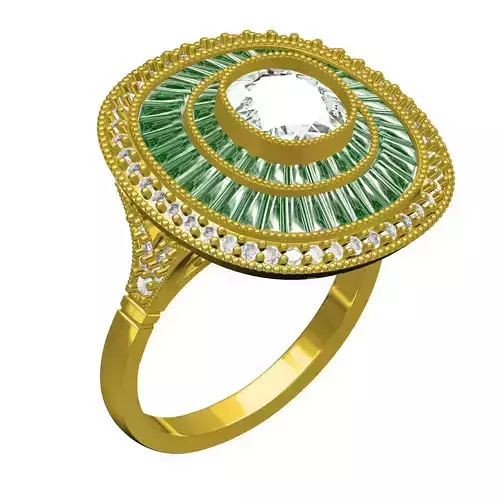 Green Baguette Antique Art Deco Engagement Ring