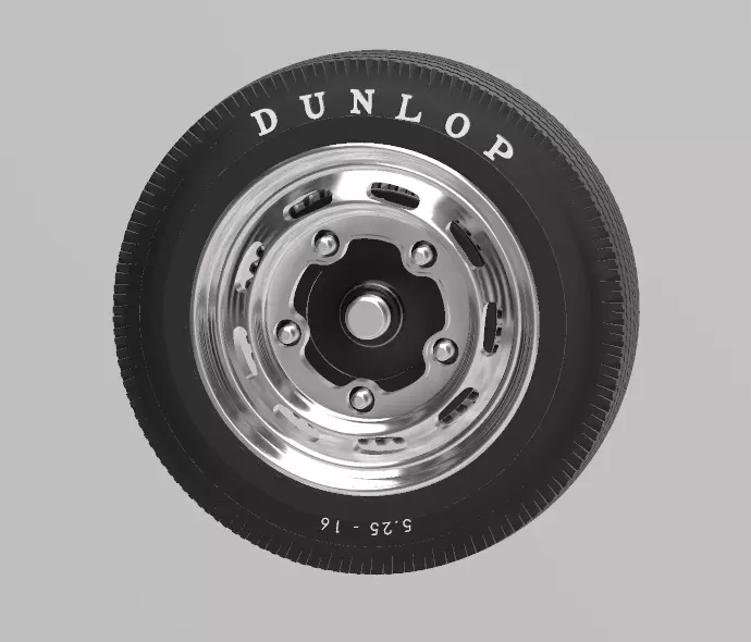 PORSCHE VW 16in WHEEL WITH BRAKE DRUM AND DUNLOP TIRE 3D print model_0