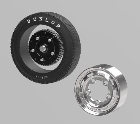 PORSCHE VW 16in WHEEL WITH BRAKE DRUM AND DUNLOP TIRE 3D print model_2